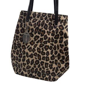NINE WEST Vintage 90s Beige Black ANIMAL NYLON BUCKET Shoulder PURSE